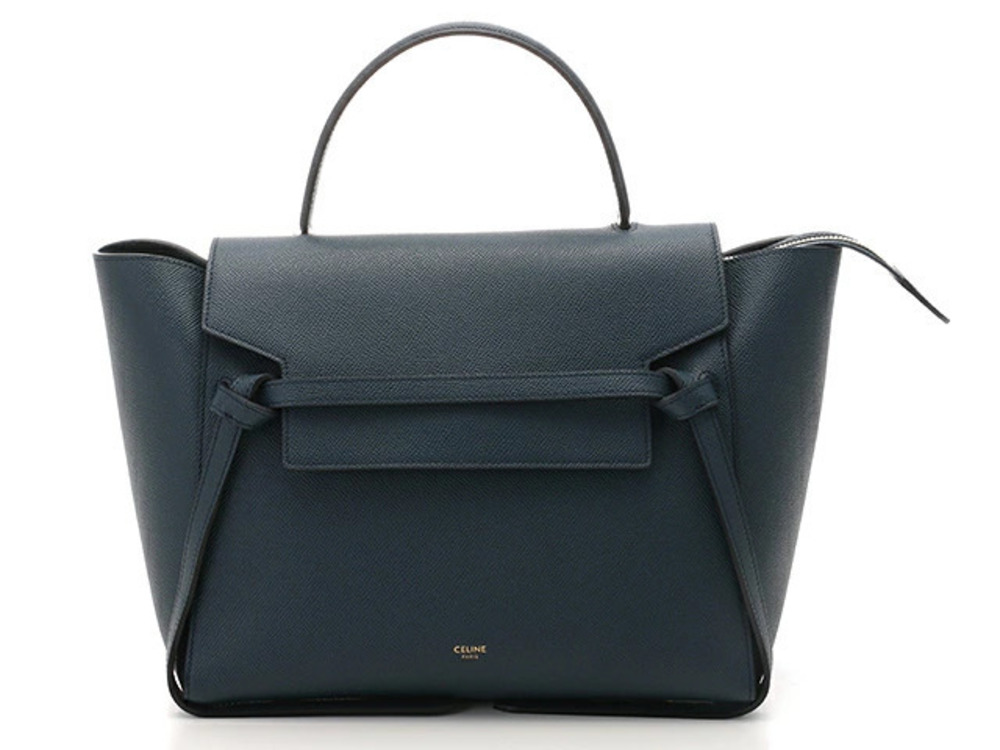 Celine Belt Leather Crossbody Bag Handbag Navy Blue Embossed Calfskin